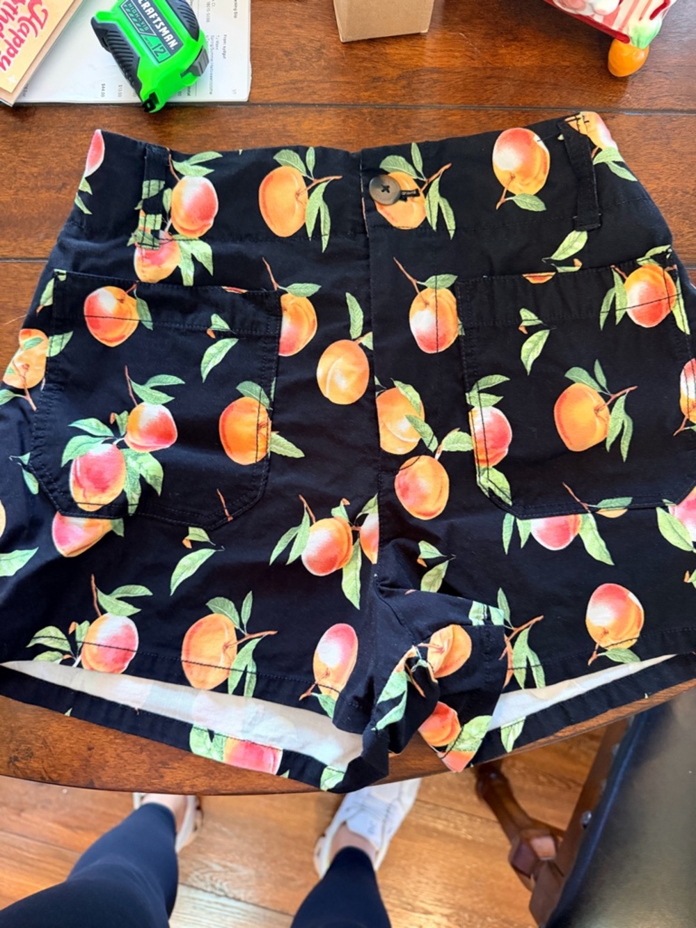 Anthropologie Maeve Black High-Waist Peach-Print Shorts